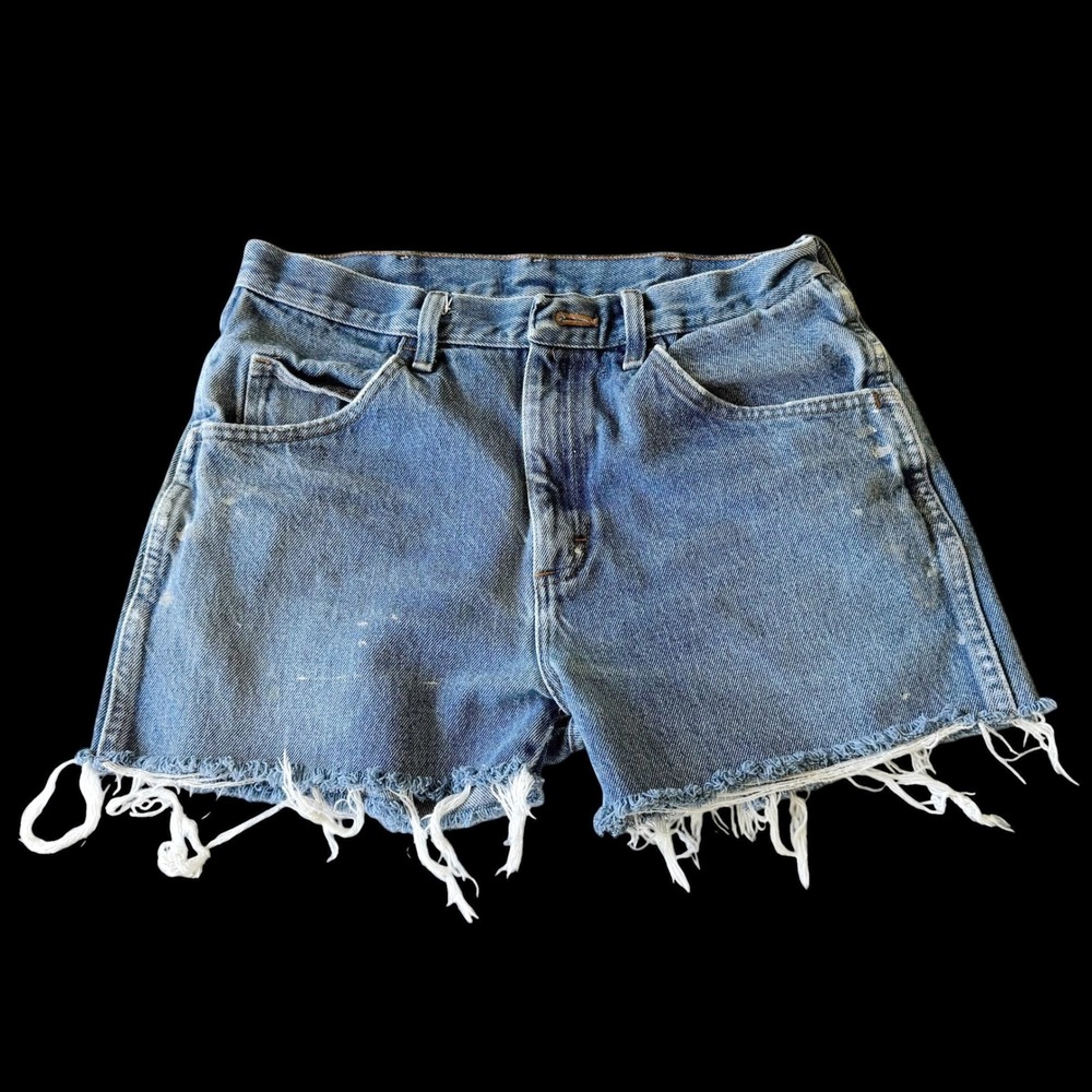 90's Rustler Denim Cut Off Shorts Medium Wash Blue Cotton Missing Button 33 x 30